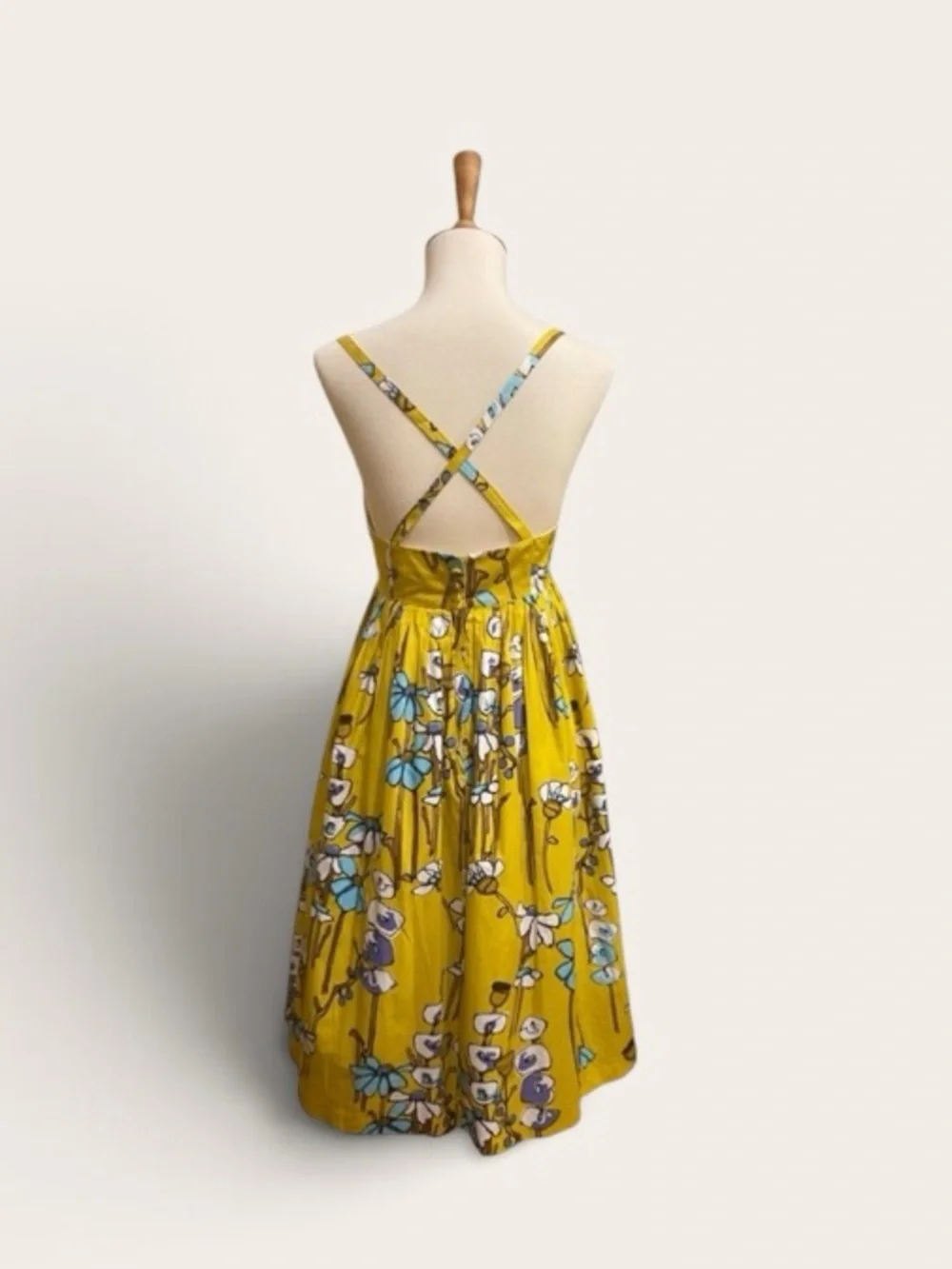 J.Crew Yellow Floral Criss Cross Back Fit & Flare Sundress w/ Pockets